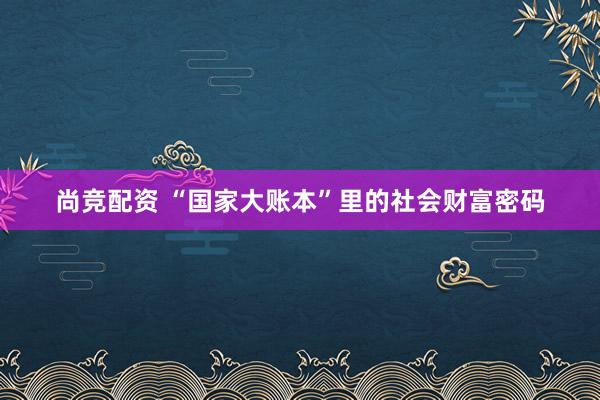 尚竞配资 “国家大账本”里的社会财富密码